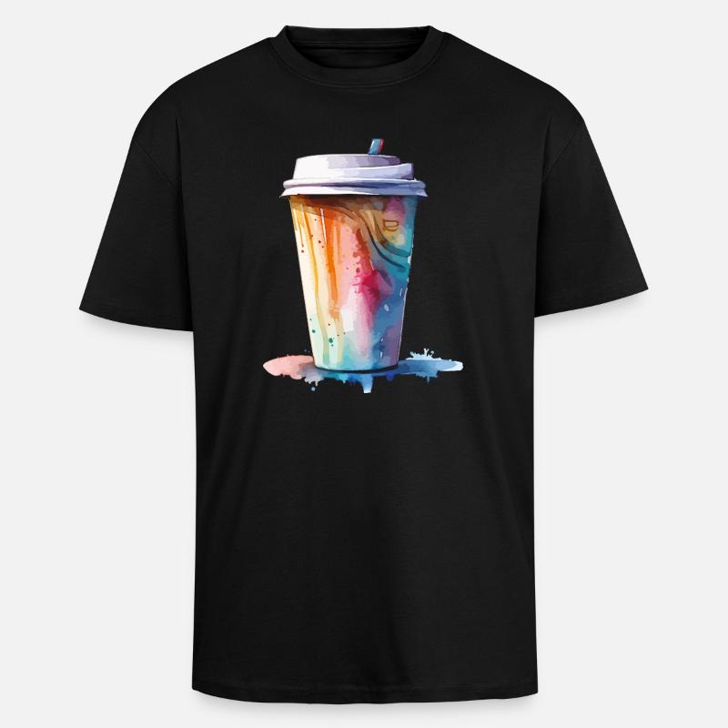 Cappuccino Kaffee Becher Kunst - Oversized Heavyweight Unisex T-Shirt - Schwarz