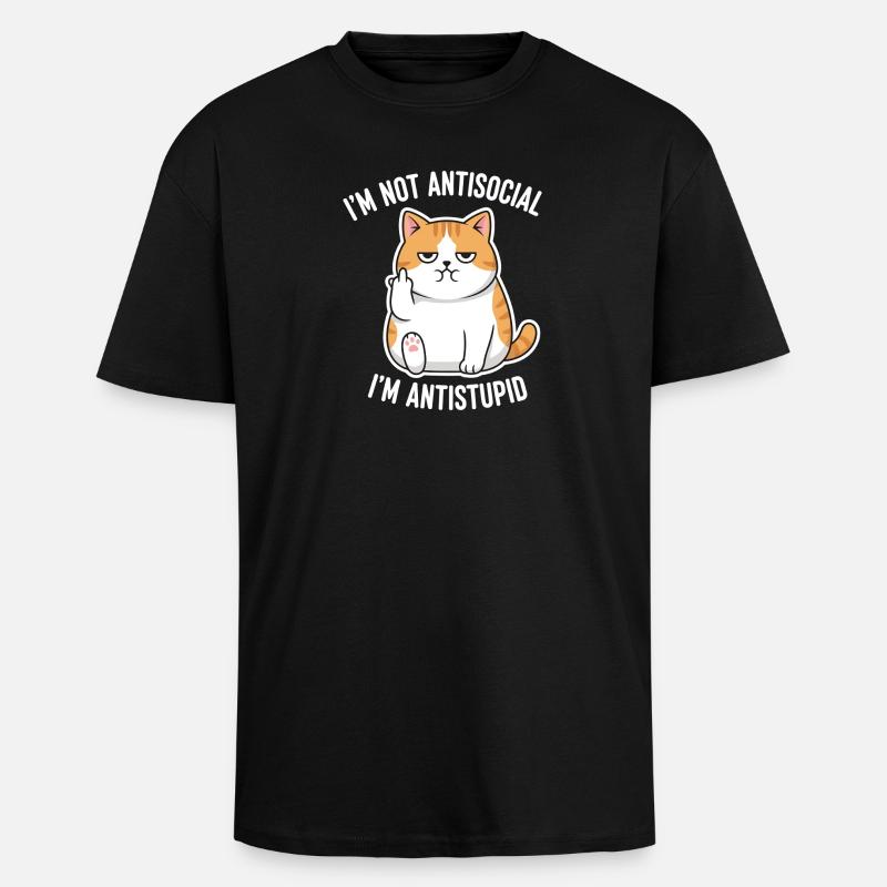 Grumpy Attitude Cat Antistupid - Unisex Oversized Heavyweight T-shirt - black