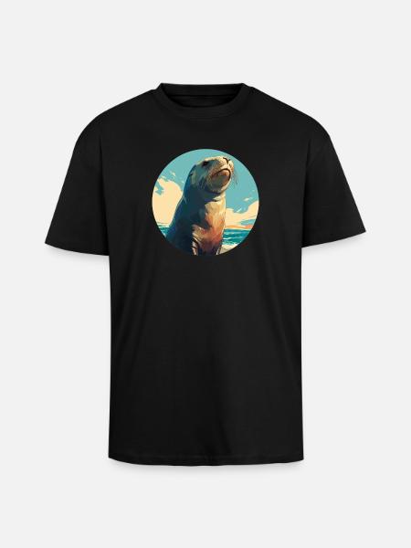 Seelöwen Seelöwe - Oversized Heavyweight Unisex T-Shirt - Schwarz