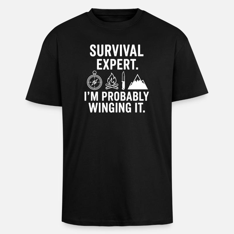Survival Experte – Wahrscheinlich Improvisiert - Oversized Heavyweight Unisex T-Shirt - Schwarz