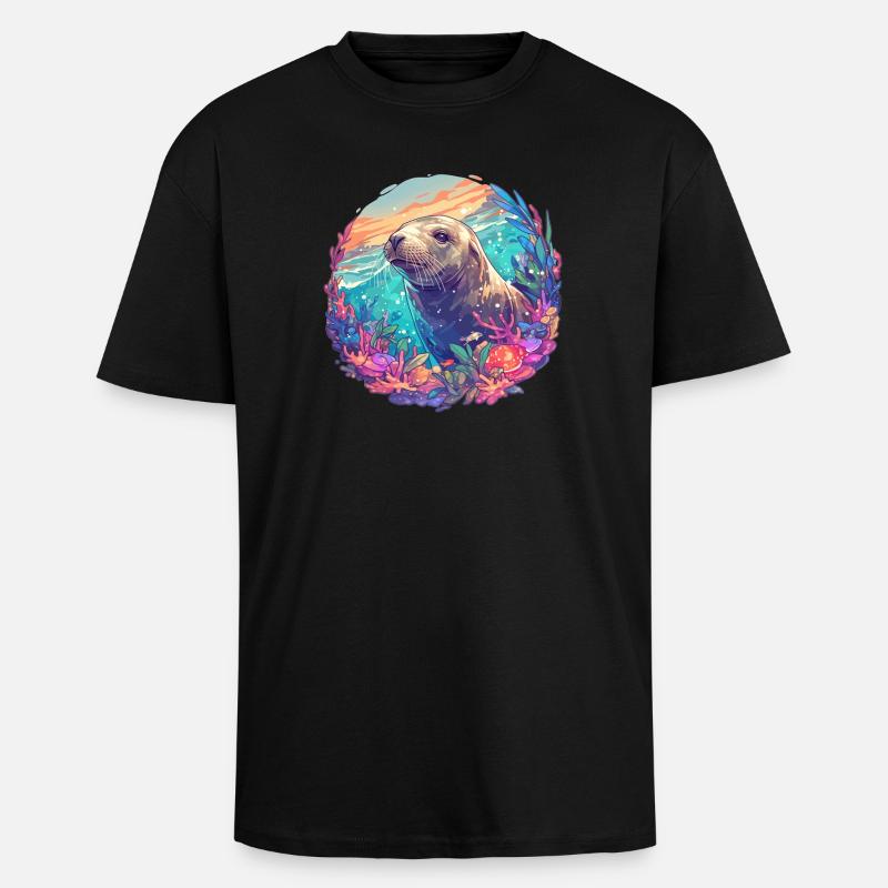 Seelöwen Seelöwe - Oversized Heavyweight Unisex T-Shirt - Schwarz