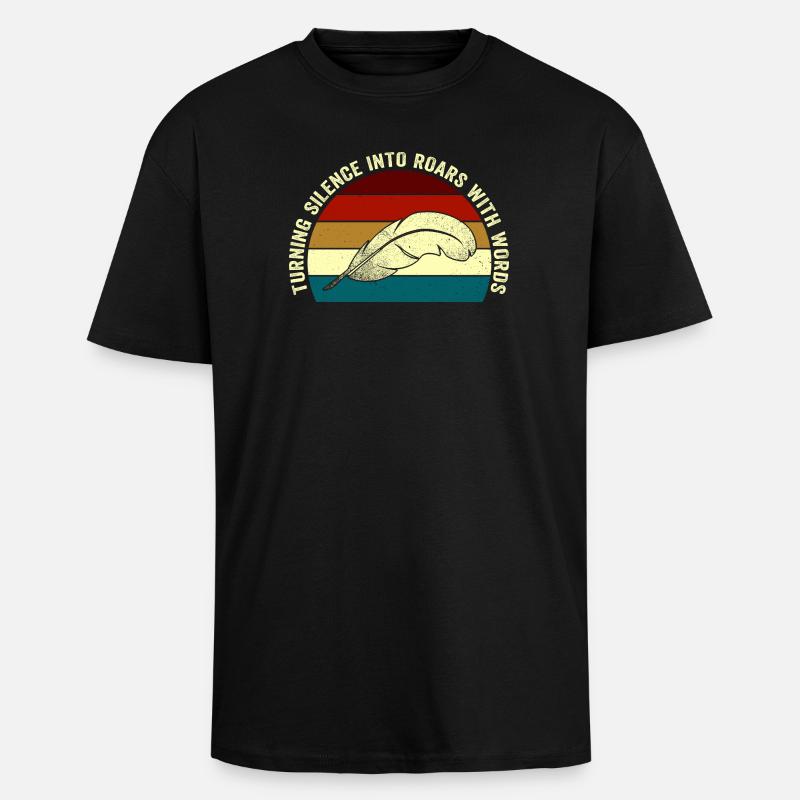 Roaring Words Feather Sunset - Unisex Oversized Heavyweight T-shirt - black