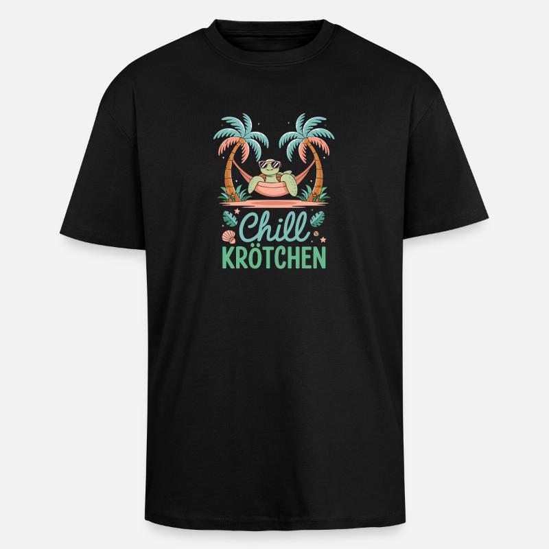 Chill Toad Cool Turtle In Hammock - Unisex Oversized Heavyweight T-shirt - black