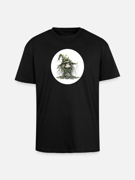 Waldfee Kobold im Blattwald - Oversized Heavyweight Unisex T-Shirt - Schwarz