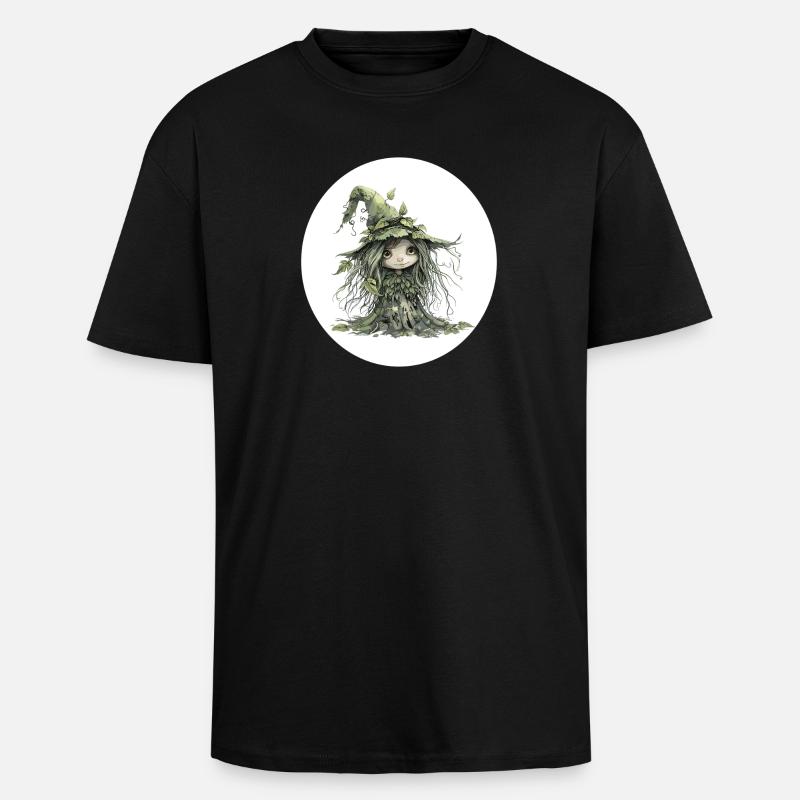 Waldfee Kobold im Blattwald - Oversized Heavyweight Unisex T-Shirt - Schwarz