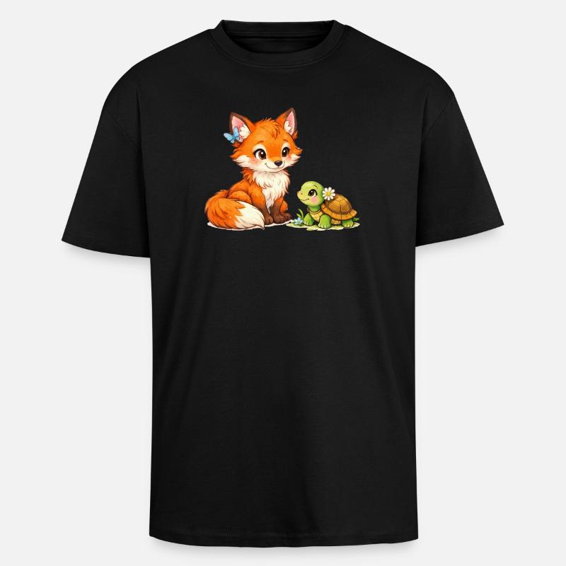 Fox and a cute turtle - Unisex Oversized Heavyweight T-shirt - black