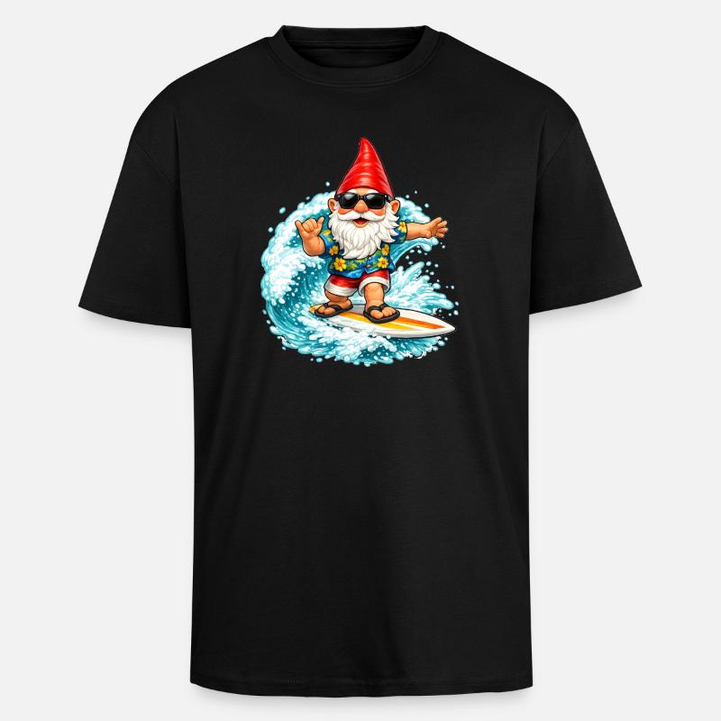 Surfender Gartenzwerg auf der Welle  - Oversized Heavyweight Unisex T-Shirt - Schwarz