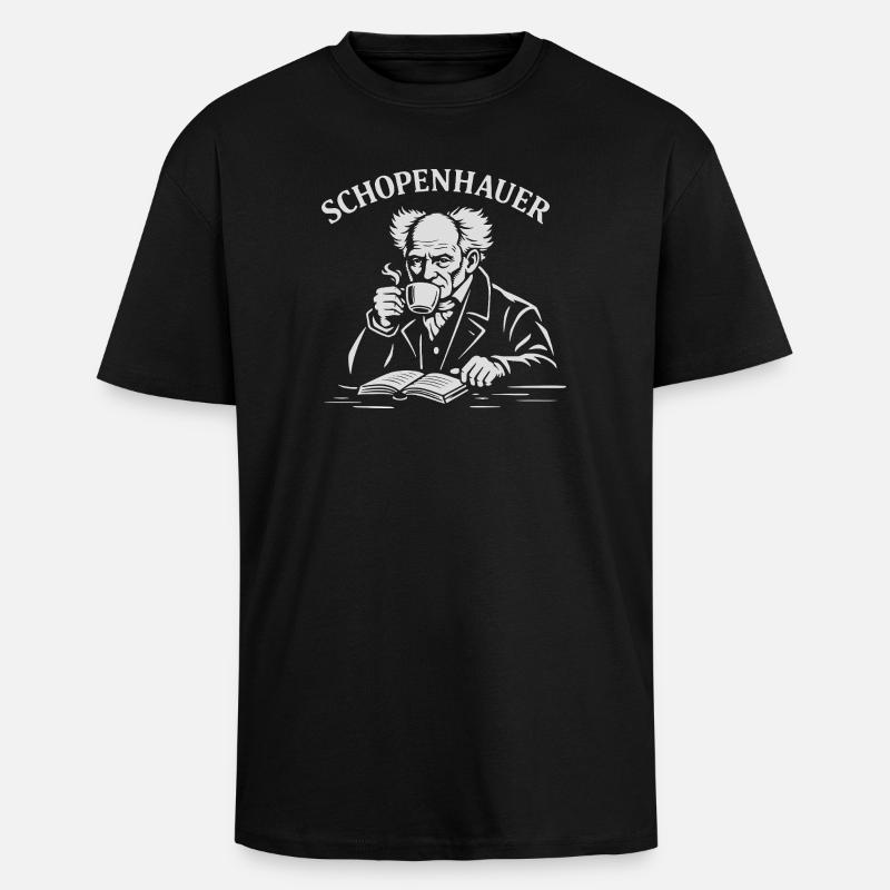Arthur Schopenhauer drinking Coffee  - Unisex Oversized Heavyweight T-shirt - black