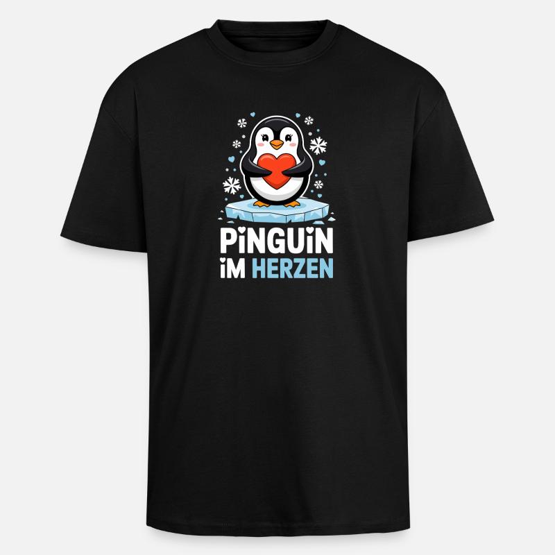 Pingvin i hjertet Søt vinterpingvin med hjerte - Unisex oversized t-skjorte i kraftig kvalitet - svart