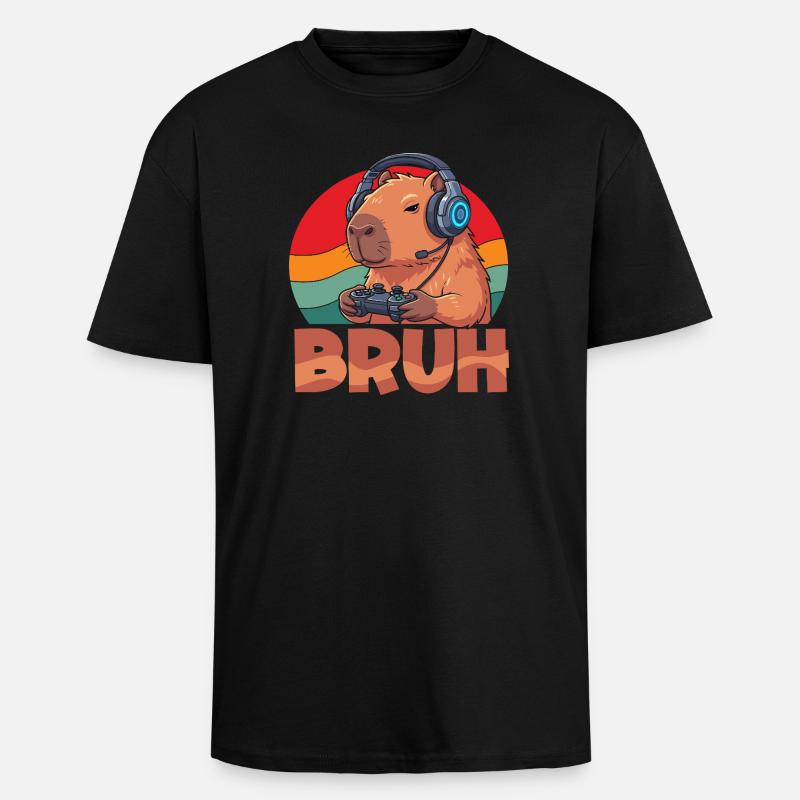 Capybaras Retro Bruh Gaming Mignons - T-shirt unisexe oversize épais - noir