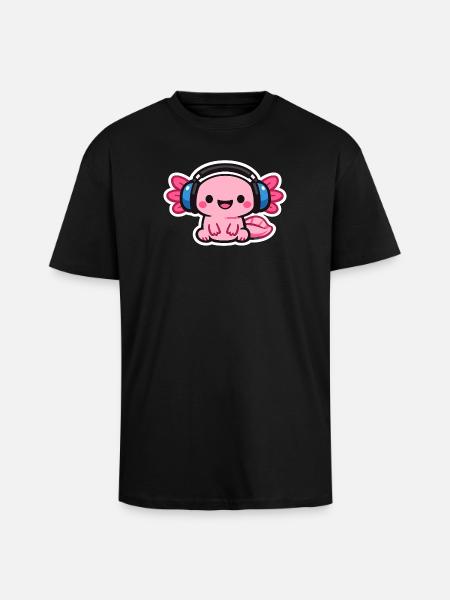 Cuddly Headphone Dragon axolotl - Unisex Oversized Heavyweight T-shirt - black