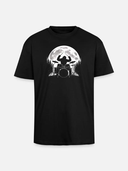 Bigfoot Drummer Moon - Unisex Oversized Heavyweight T-shirt - black