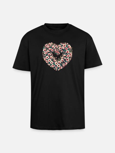 Blossom Heart Blumenwappen - Oversized Heavyweight Unisex T-Shirt - Schwarz