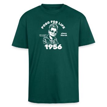 70. Birthday Pogo for life since 03/1956 - Unisex Oversized Heavyweight T-shirt - hunter green - Front - Alina (178cm) & Michal (187cm)