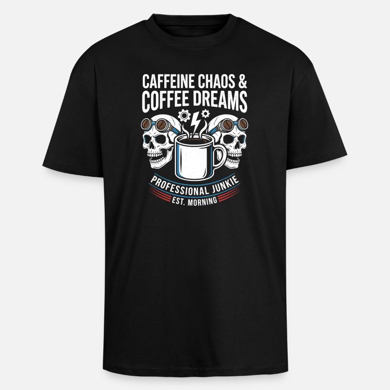 Kaffe Kaos Kranier Morgen-Junkie Design - Unisex oversized heavyweight t-shirt - sort