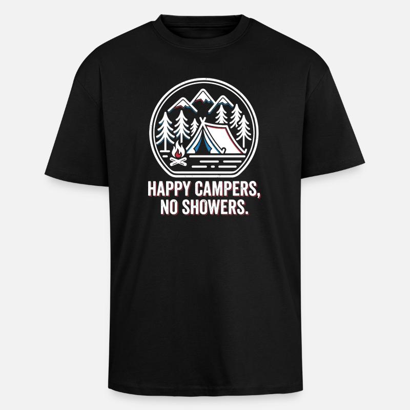Camping Camp Tent & Campfire - Unisex Oversized Heavyweight T-shirt - black
