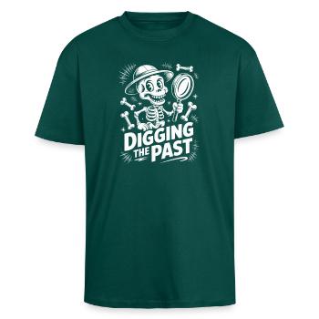 Skeleton digs up the past - Unisex Oversized Heavyweight T-shirt - hunter green - Front - Alina (178cm) & Michal (187cm)