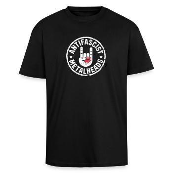 Antifaschistische Metalheads – Antifaschistisches Metal-Shirt - Oversized Heavyweight Unisex T-Shirt - Schwarz - Vorne - Alina (178cm) & Michal (187cm)