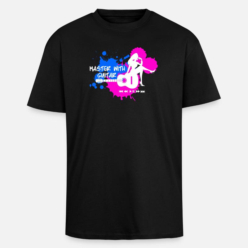 Master with guitar - Blue Pink White - Unisex Oversized Heavyweight T-shirt - black