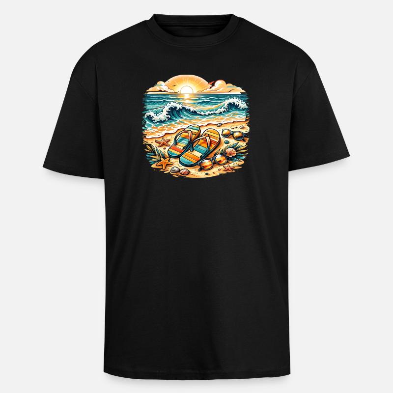Sunset on the beach illustration - Unisex Oversized Heavyweight T-shirt - black