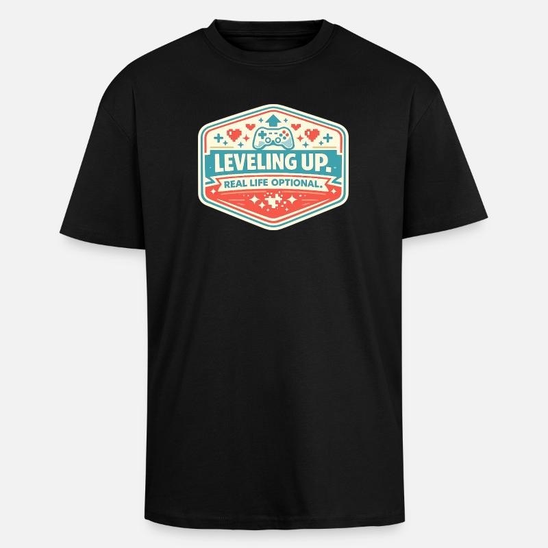 Leveling Up Gaming Abzeichen - Oversized Heavyweight Unisex T-Shirt - Schwarz