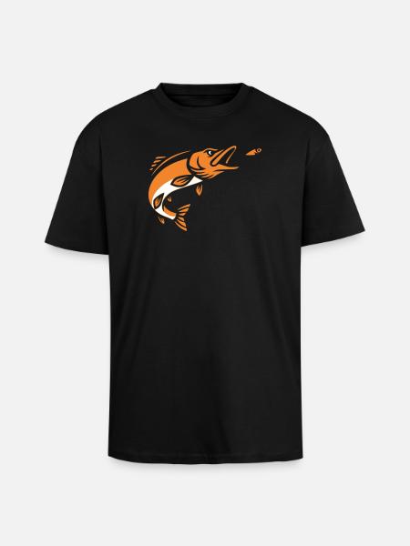 Hecht Raubfisch Sprung Silhouette - Oversized Heavyweight Unisex T-Shirt - Schwarz