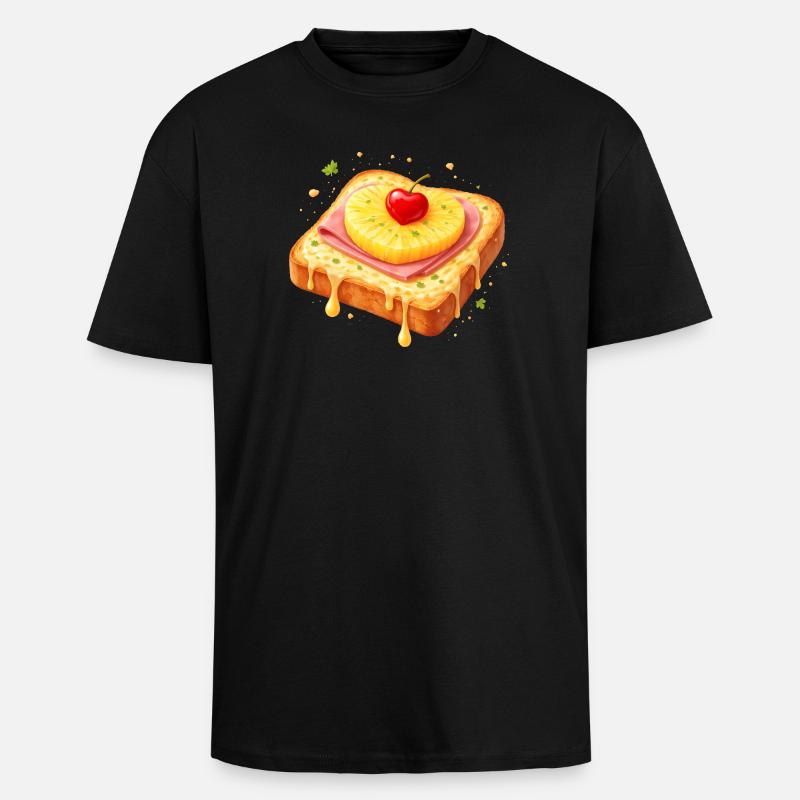 Toast with pineapple and cherry illustration - Unisex Oversized Heavyweight T-shirt - black