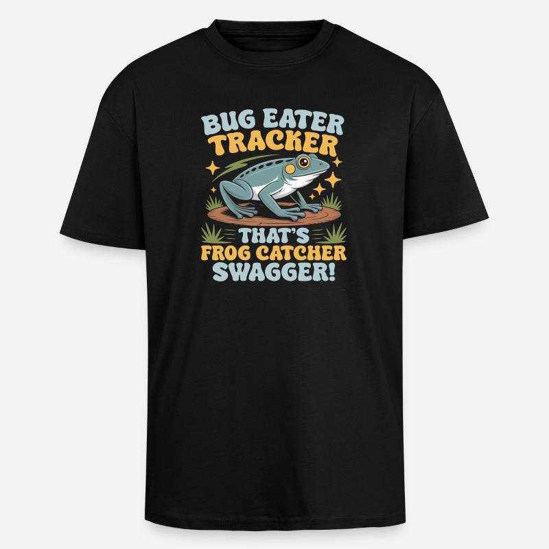 Frog Catcher Bug Eater Tracker Frog - Unisex Oversized Heavyweight T-shirt - black