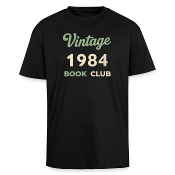 Cadeau rétro de l’année de naissance du club de lecture vintage 1984 - T-shirt unisexe oversize épais - noir - Devant - Alina (178cm) & Michal (187cm)