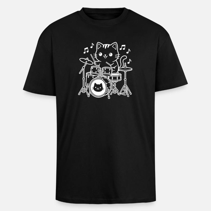 Batteur Kawaii Cat - T-shirt unisexe oversize épais - noir