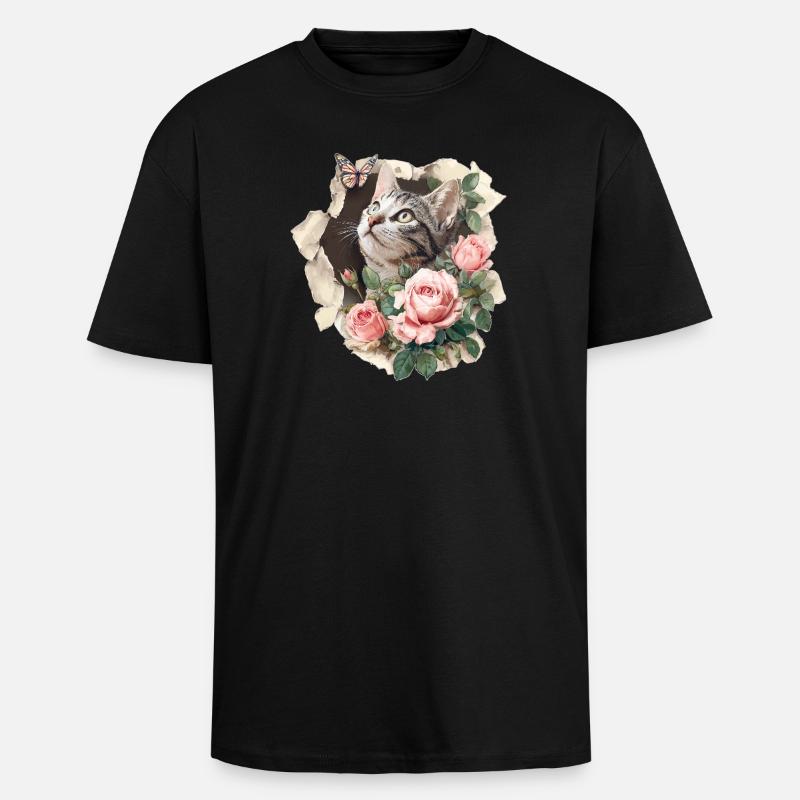 Kat og sommerfugl - Unisex oversized heavyweight t-shirt - sort