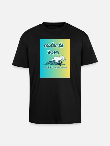 Teal_Illustrated_Wave - T-shirt unisexe oversize épais - noir
