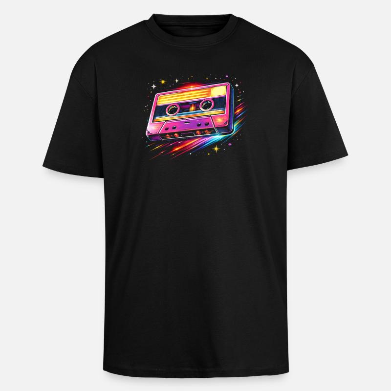 Retro Cassette Neon 80s Style - Unisex Oversized Heavyweight T-shirt - black