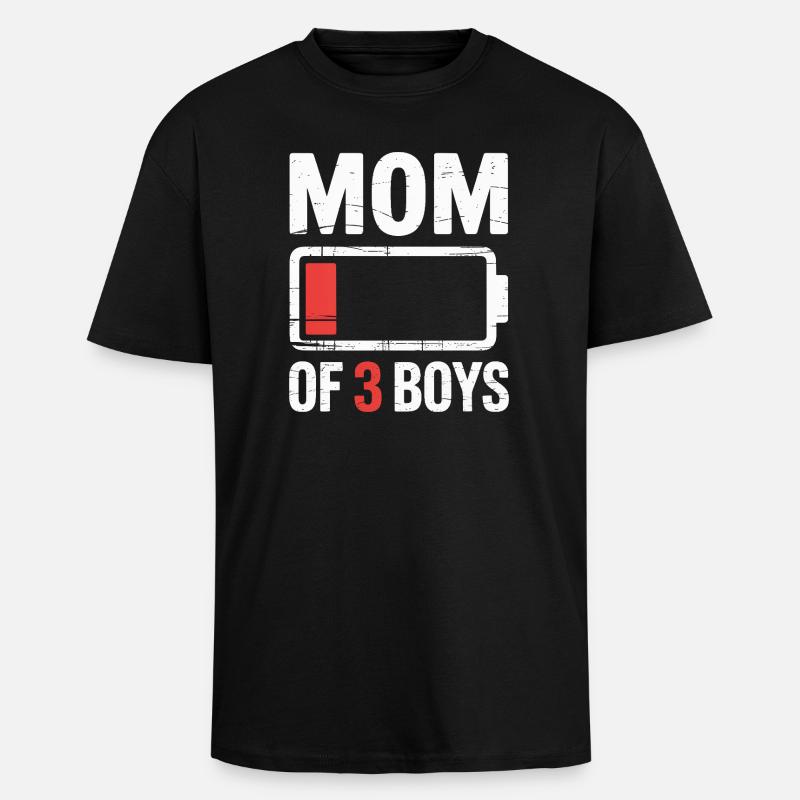 Mutter von 3 Jungen, Batterie leer - Oversized Heavyweight Unisex T-Shirt - Schwarz