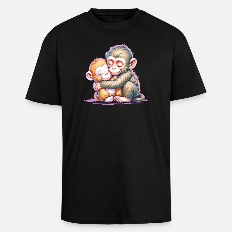 Hugging Monkey Duo - Unisex Oversized Heavyweight T-shirt - black