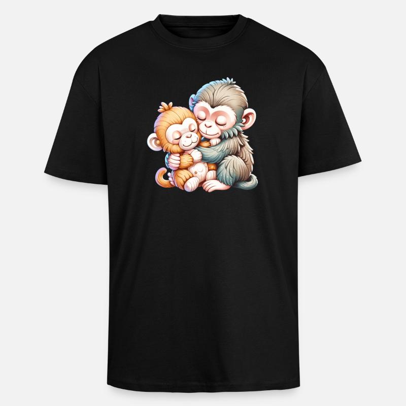 Umarmendes Affen-Duo - Oversized Heavyweight Unisex T-Shirt - Schwarz