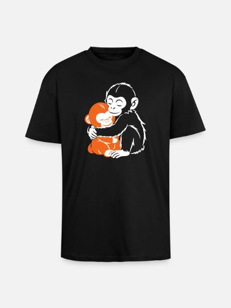 Hugging Monkeys Cozy Embrace - Unisex Oversized Heavyweight T-shirt - black