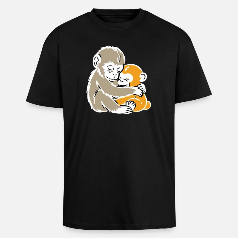 Monkey Hug Duo Illustration - T-shirt unisexe oversize épais - noir