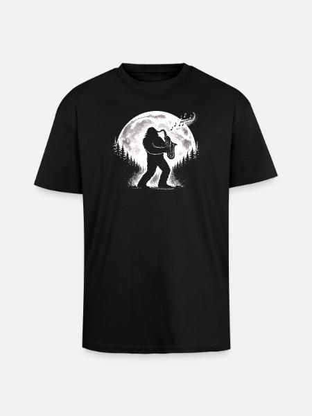 Bigfoot Saxophonist - Unisex Oversized Heavyweight T-shirt - black