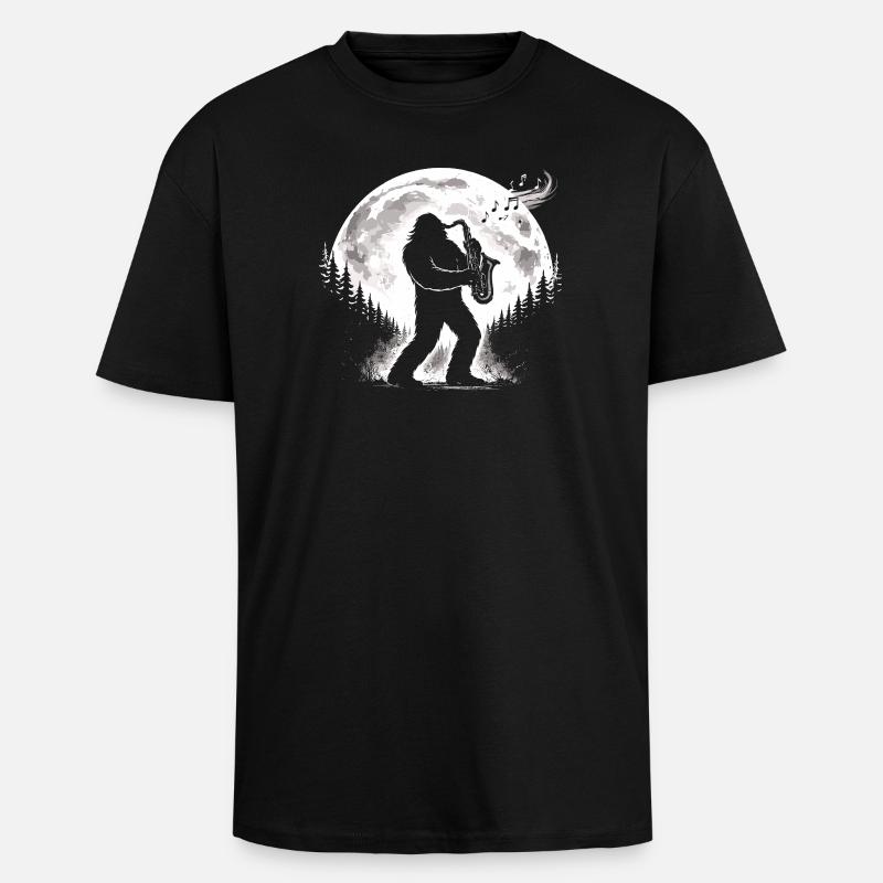 Bigfoot Saxophonist - Oversized Heavyweight Unisex T-Shirt - Schwarz