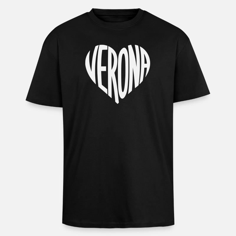 Verona Heart Typography - Unisex Oversized Heavyweight T-shirt - black
