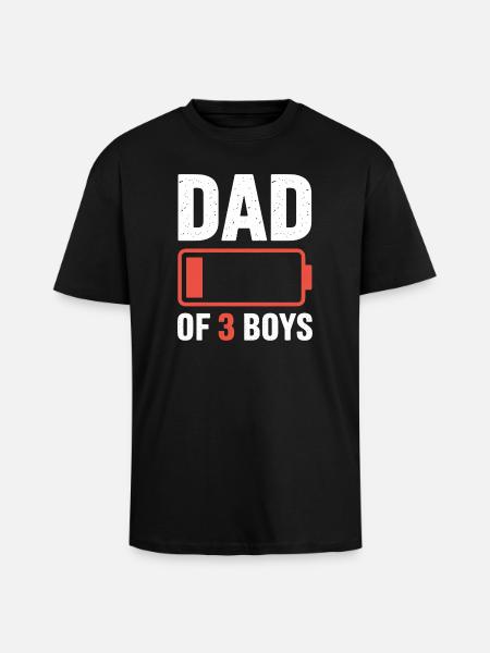Father of Three Boys Battery Motif - Unisex Oversized Heavyweight T-shirt - black