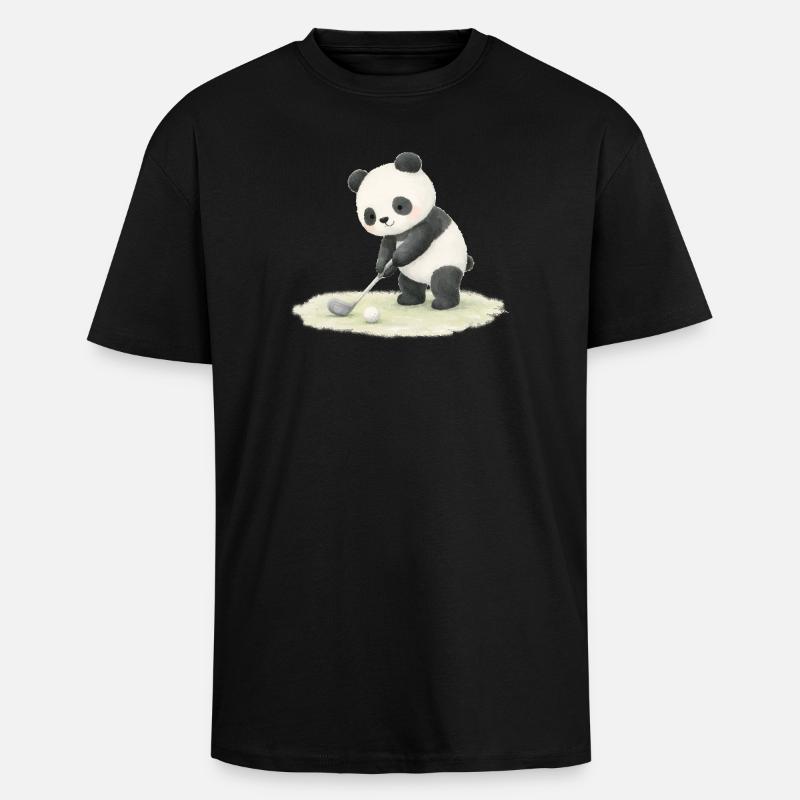 Illustration de panda jouant au golf - T-shirt unisexe oversize épais - noir