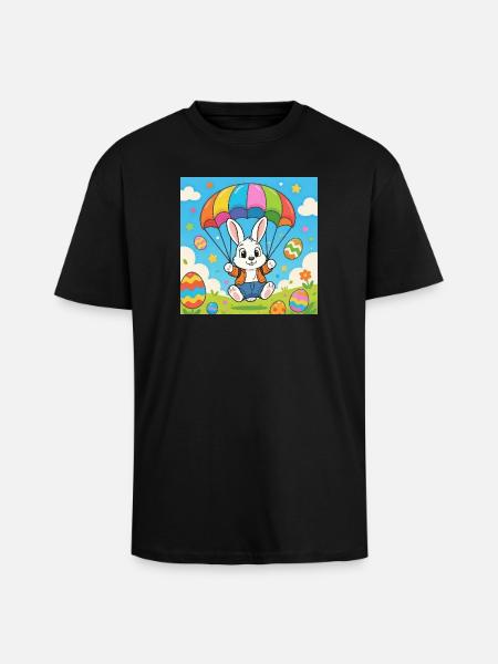 Osterhase mit Fallschirm - Oversized Heavyweight Unisex T-Shirt - Schwarz