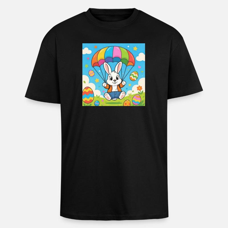 Osterhase mit Fallschirm - Oversized Heavyweight Unisex T-Shirt - Schwarz