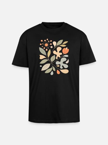 Abstract Floral Pattern Illustration - Unisex Oversized Heavyweight T-shirt - black