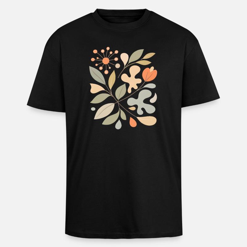 Abstract Floral Pattern Illustration - Unisex Oversized Heavyweight T-shirt - black