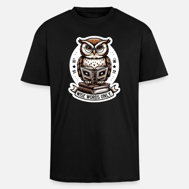 Weise Eule liest Buch - Oversized Heavyweight Unisex T-Shirt - Schwarz