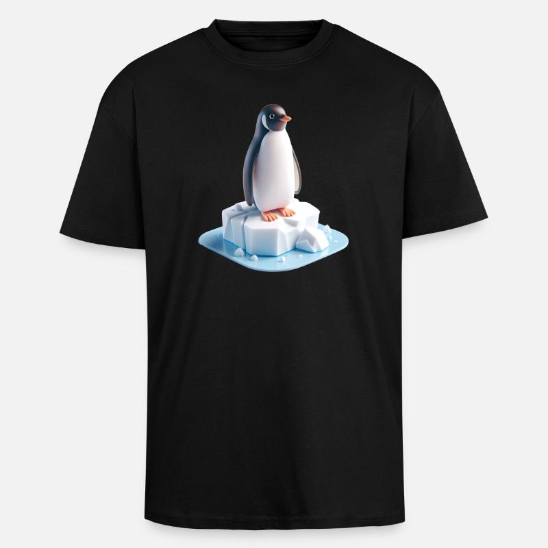 Pinguin auf Eisblock 3D - Unisex Oversized Heavyweight T-shirt - black