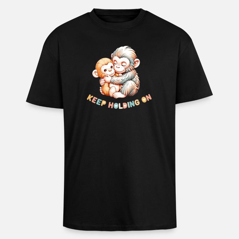 Monkey Hug: Keep Holding On - Unisex Oversized Heavyweight T-shirt - black